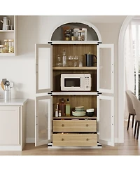 gaomon Arched Farmhouse Bookcase with Doors and Drawers, 71.4" Tall Display Cabinet