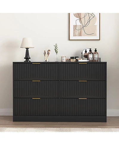 Streamdale Furniture Modern 6-Drawer Wavy Pattern Dresser, Black