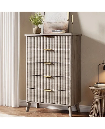 gaomon Fluted Dresser for Bedroom, 5 Deep Drawer Modern Wood Storage Chest