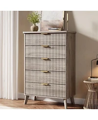 gaomon Fluted Dresser for Bedroom, 5 Deep Drawer Modern Wood Storage Chest