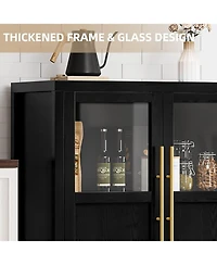 gaomon 55" Buffet Cabinet with 4 Glass Doors, Modern Farmhouse Sideboard with Storage, Black