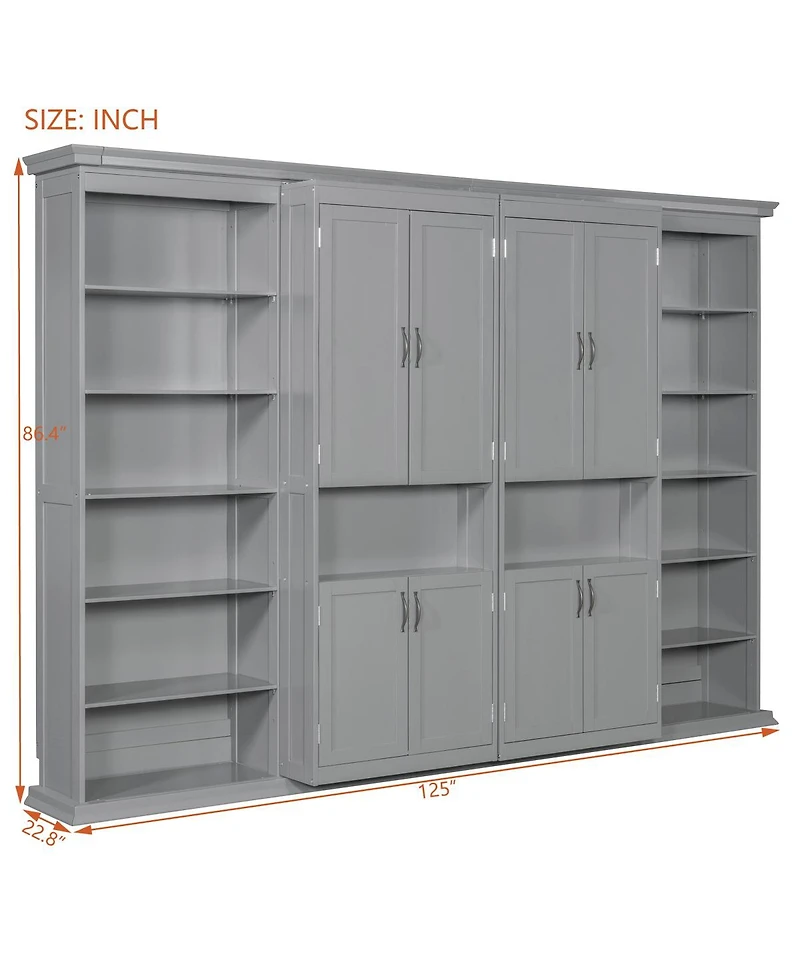 Streamdale Furniture Full-size Murphy Bed with Dual Sliding Storage Shelves