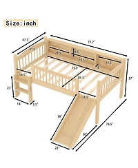 Streamdale Furniture Loft Bed with Storage Shelves, Solid Wood, Led Lights, Guardrails