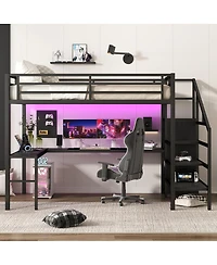 Streamdale Furniture Streamdale Queen Loft Bed with L-Desk, Wardrobe, Usb & Led