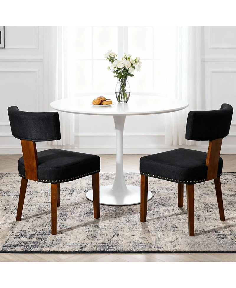 Streamdale Furniture Streamdale Mid-Century Modern Dining Chairs Set of 2, Black Linen Upholstered