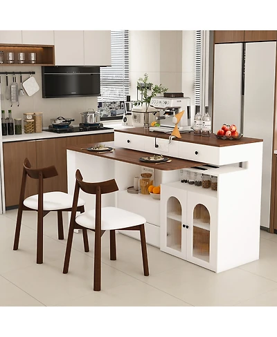 Streamdale Furniture Kitchen Island Set with 2 Chairs, Extendable Rotating Table, 4 Drawers & Cabinets