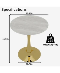 Streamdale Furniture Streamdale Gold 27.6" Mid-Century Modern Dining Table with White Marble Top