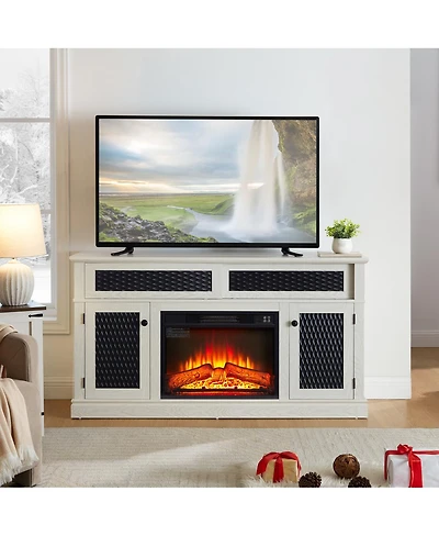 Streamdale Furniture Embossed Pattern Tv Stand with 23" Fireplace, Media Console with Storage, White