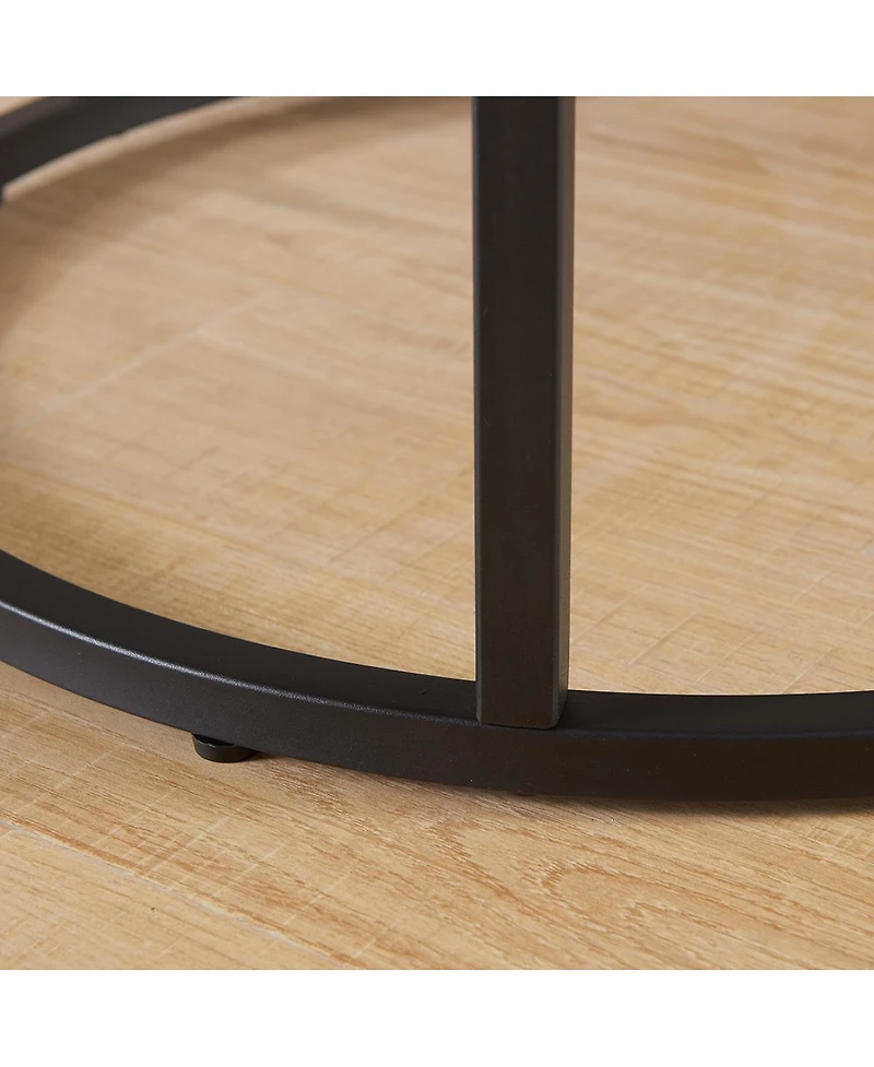 Streamdale Furniture Round Nesting Coffee Table Set, 31.5" Oak & Metal, Modern Industrial Accent Furniture.