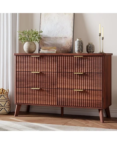 gaomon Fluted Dresser for Bedroom, 6 Deep Drawer Modern Wood Storage Chest