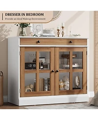 gaomon 35.4" Sideboard Buffet Cabinet with Glass Doors, Drawer and Adjustable Shelves