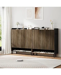 gaomon Large Shoe Cabinet with Doors，6-Tier Shoe Organizer with 3 Doors & Additional Hooks for Hallway and Living Room