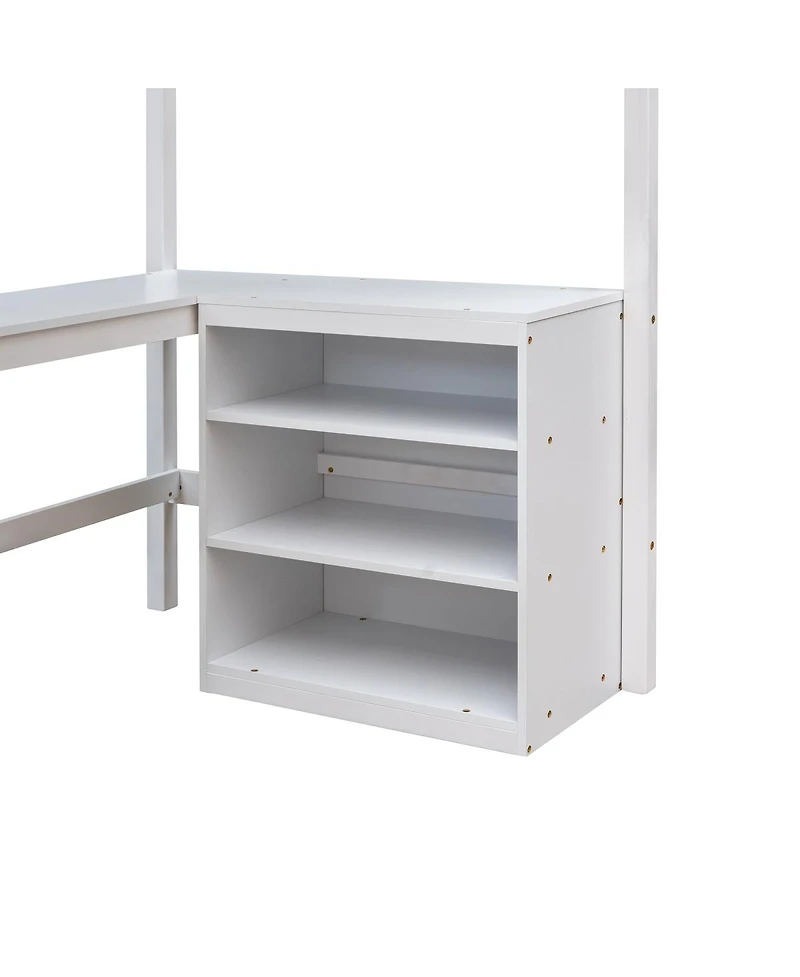 Streamdale Furniture Twin size Loft Bed with Shelves and Desk, Wooden Loft Bed with Desk