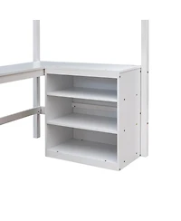 Streamdale Furniture Twin size Loft Bed with Shelves and Desk, Wooden Loft Bed with Desk
