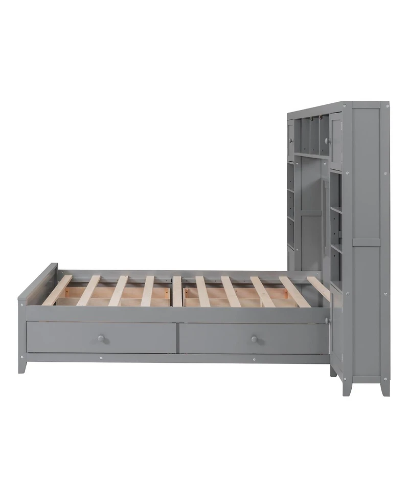Streamdale Furniture Full Size Wooden Bed With All-in-One Cabinet and Shelf