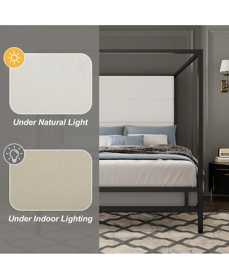 Streamdale Furniture Modern Canopy Bed with Linen Upholstered Headboard