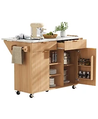 Streamdale 52" Fluted Kitchen Island with Drop Leaf, Power Outlet & Storage Cart