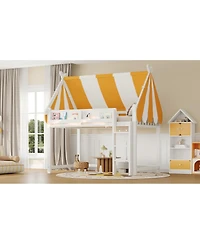 Streamdale Furniture Full Loft Bed with Canopy, Led Lights & Book Shelf