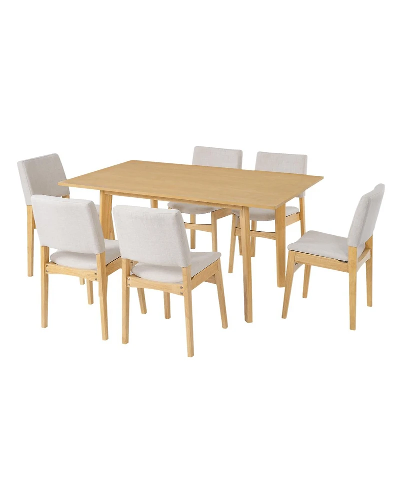Streamdale 7-Piece Modern Dining Set - Solid Wood Table & Upholstered Chairs, Walnut Finish