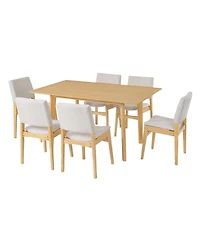 Streamdale 7-Piece Modern Dining Set - Solid Wood Table & Upholstered Chairs, Walnut Finish