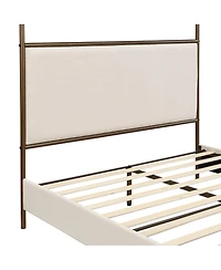 Streamdale Furniture Canopy Bed Frame With Linen Upholstered Headboard, Iron Legs