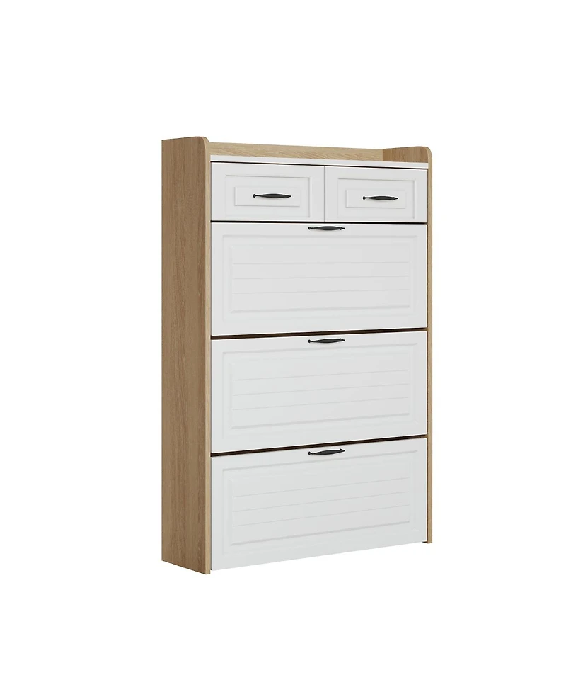 Streamdale FurnitureWhite + Oak 3-Door 2-Drawer Shoe Cabinet with Large Storage