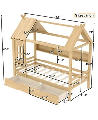 Streamdale Furniture Twin House Bed with Storage Drawers and Shelves, Solid Wood