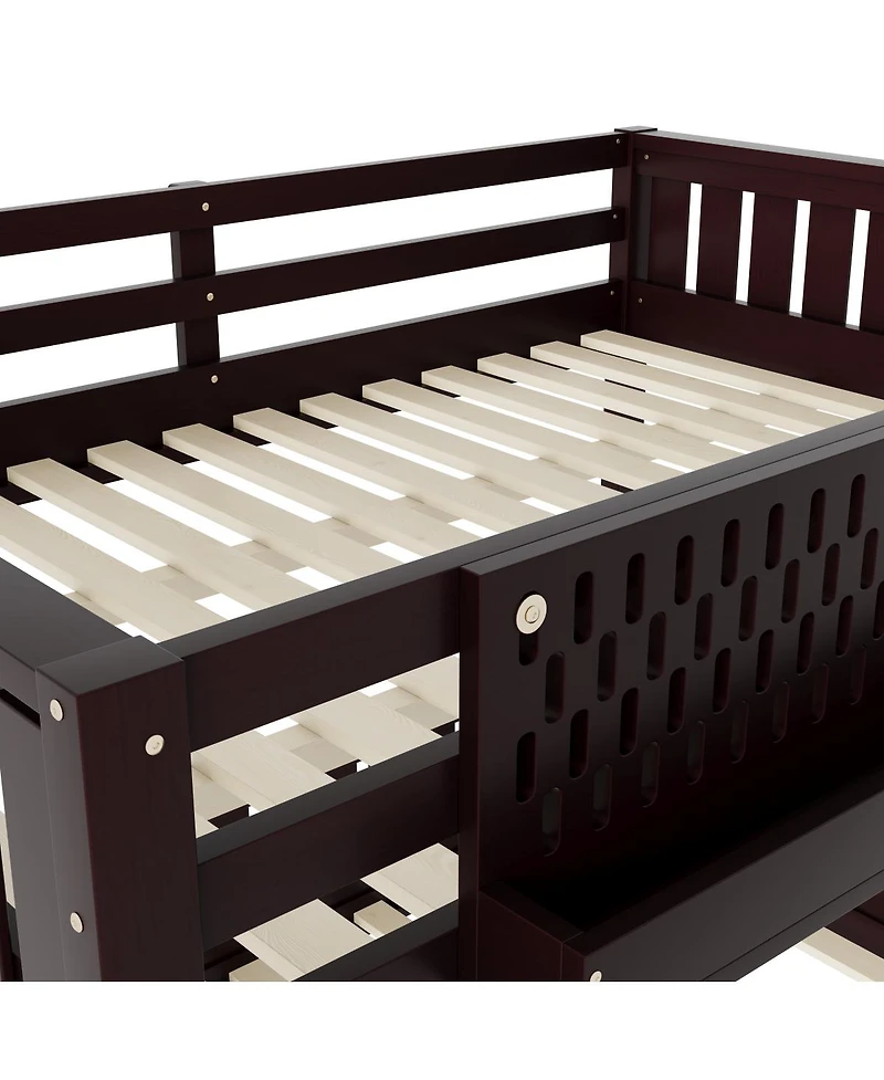 Streamdale Furniture Bunk Bed with Ladder and Guardrails, Pegboard and bookshelf