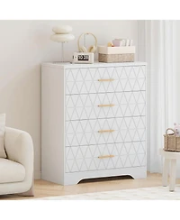 gaomon 4-Drawer Wooden Dresser for Bedroom, Tall Chest of Drawers with Gold Handles & Storage