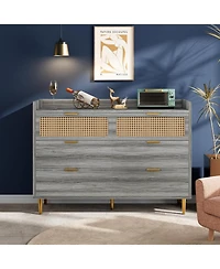 gaomon 6 Drawer Double Dresser for Bedroom, 47" Wide Modern Chest of Drawers, Wooden Storage Rattan Bedroom Living Room Hallway