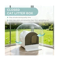 Zeus & Ruta White Covered Cat Litter Box with Scoop & Filter