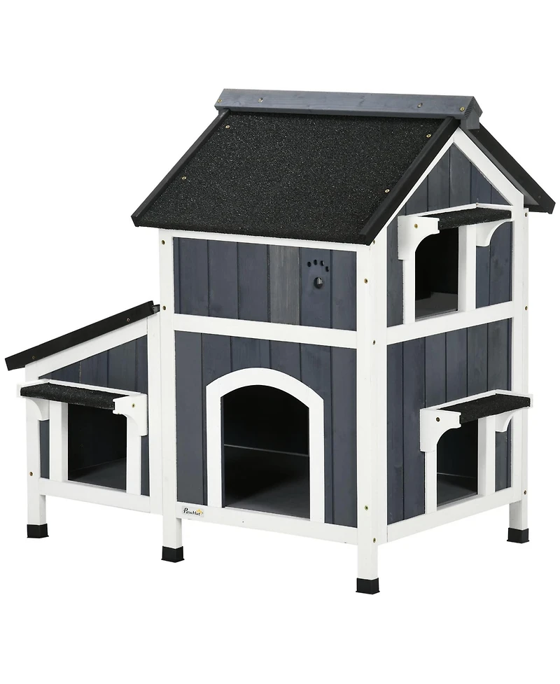 Zeus & Ruta Gray Outdoor Cat House with Multiple Entrances