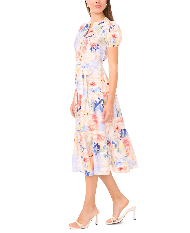 Msk Petite Split Neck Puff-Sleeve Tiered Maxi Dress