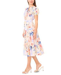 Msk Petite Split Neck Puff-Sleeve Tiered Maxi Dress