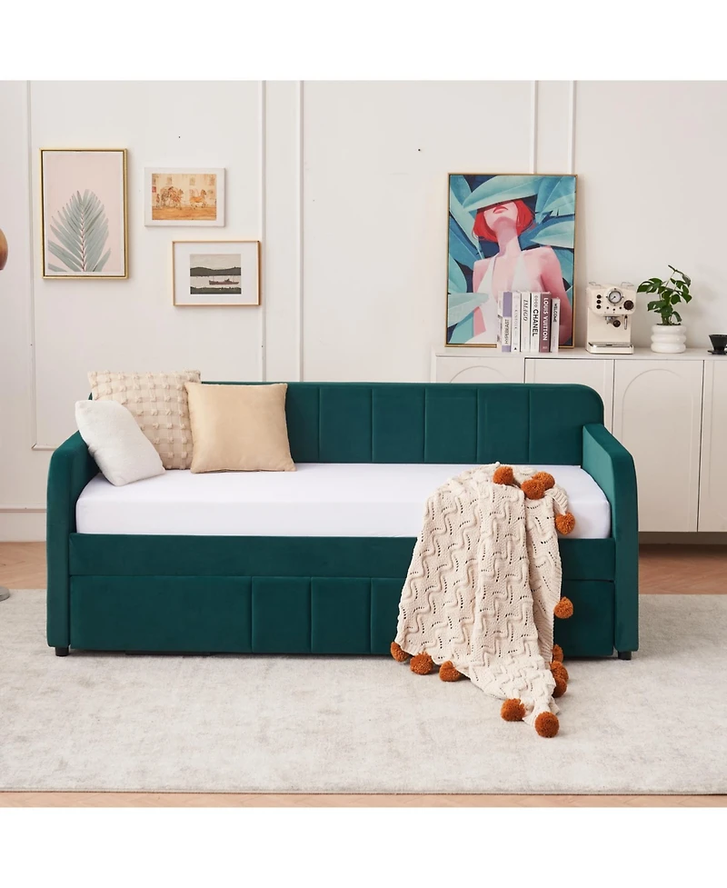 Streamdale Twin Daybed with Trundle, Sofa Bed, Emerald