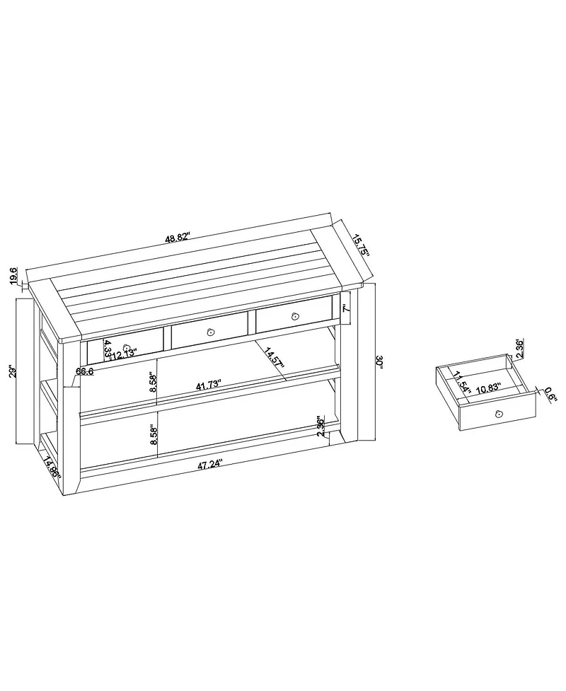 Streamdale Furniture 48" Solid Pine Wood Console Table with 3 Drawers & 2 Shelves