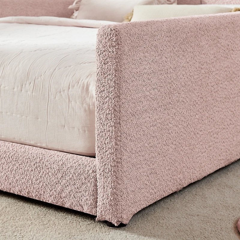 Streamdale Furniture Full Size Boucle Rabbit Ear Platform Bed with Safety Rail & Pocket, Pink