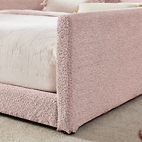 Streamdale Furniture Full Size Boucle Rabbit Ear Platform Bed with Safety Rail & Pocket, Pink