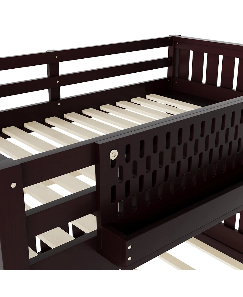 Streamdale Furniture Full Xl over Queen Bunk Bed with Ladder, Guardrails, Pegboard & Bookshelf, Espresso