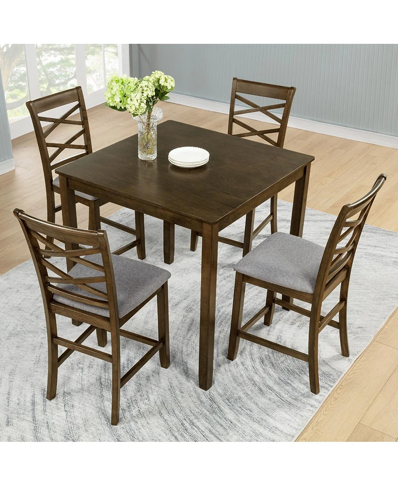 Streamdale Furniture 5-Piece Counter Height Dining Table Set with 4 Chairs, Walnut