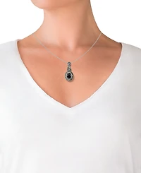 Macy's Marcasite (1/2 ct. t.w.) and Onyx (1-1/2 ct. t.w.) Pendant Necklace in Sterling Silver