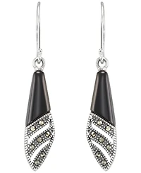 Macy's Marcasite (0.09 ct. t.w.) and Onyx (1-1/2 ct. t.w.) Dangle Earrings in Sterling Silver