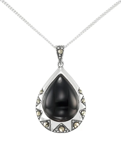 Macy's Marcasite (0.19 ct. t.w.) and Onyx (3-1/2 ct. t.w.) Teardrop Pendant Necklace in Sterling Silver