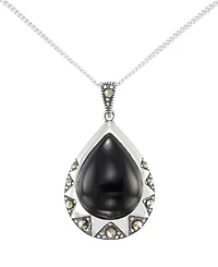 Macy's Marcasite (0.19 ct. t.w.) and Onyx (3-1/2 ct. t.w.) Teardrop Pendant Necklace in Sterling Silver