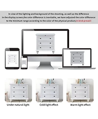 Rainsken 28'' Wood Nightstand, Bedside Cabinet with 3 Storage Drawers and Pull-out Tray, Bedside Accent Table for Bedroom and Office (White)