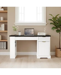 Streamdale Furniture 55" Modern Fluted Office Desk with Storage, Drawers, Power Outlet & Keyboard Tray