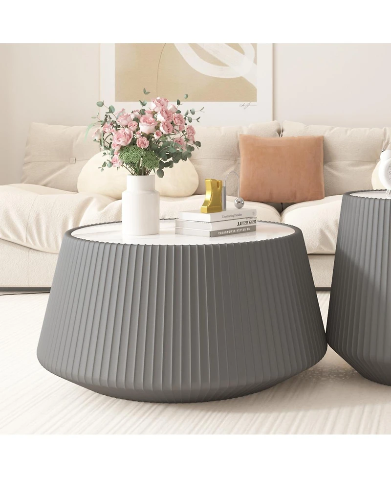 Streamdale Furniture Modern Leather Sofa Coffee Table with Sintered Stone Top