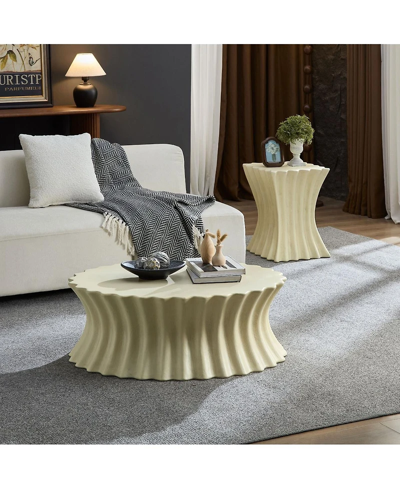 Streamdale Furniture Set of 35.04"+15.16" Coffee Table Vintage Fiberglass Table Beige