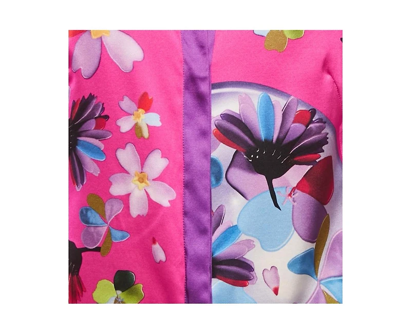 Pre-Owned Versace Women's Pink Floral Print Satin Long Sleeve Shirt