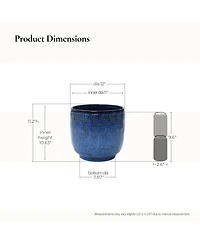 LuxenHome 12-Inch Round Ceramic Planter, Deep Blue Glaze with Basket Texture